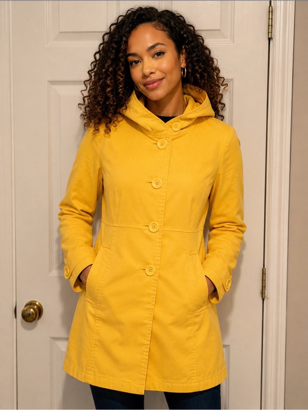George Bright Yellow Hooded Trench Coat